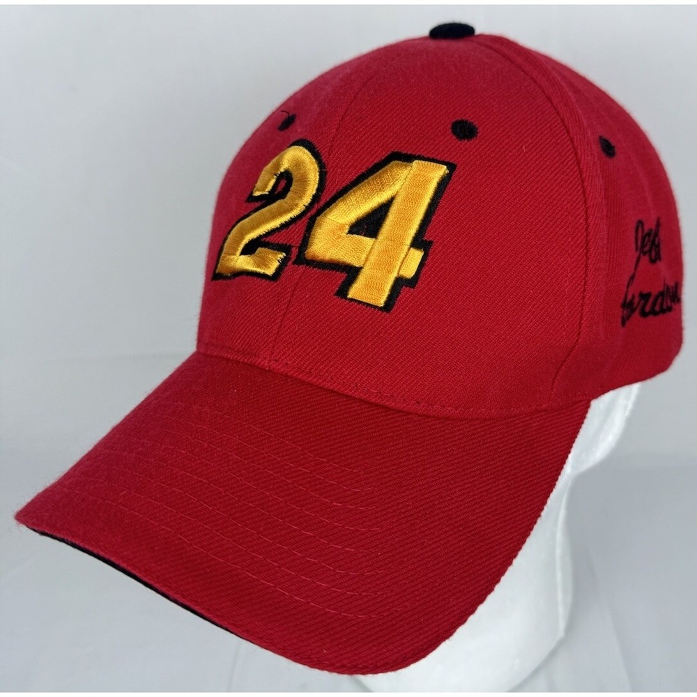 Vintage 00's Jeff Gordon Script Embroidered #24 Red Strapback Baseball Hat VGC